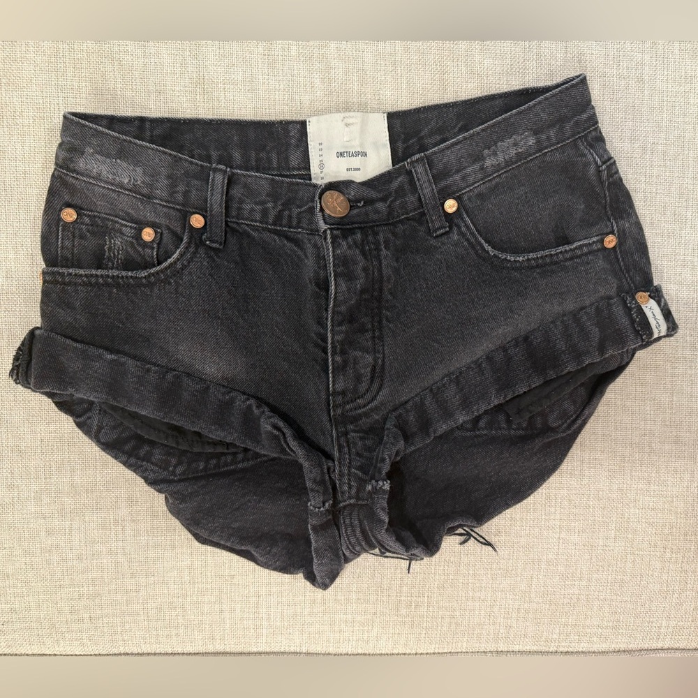 One Teaspoon Charcoal Denim Shorts with Copper Accents